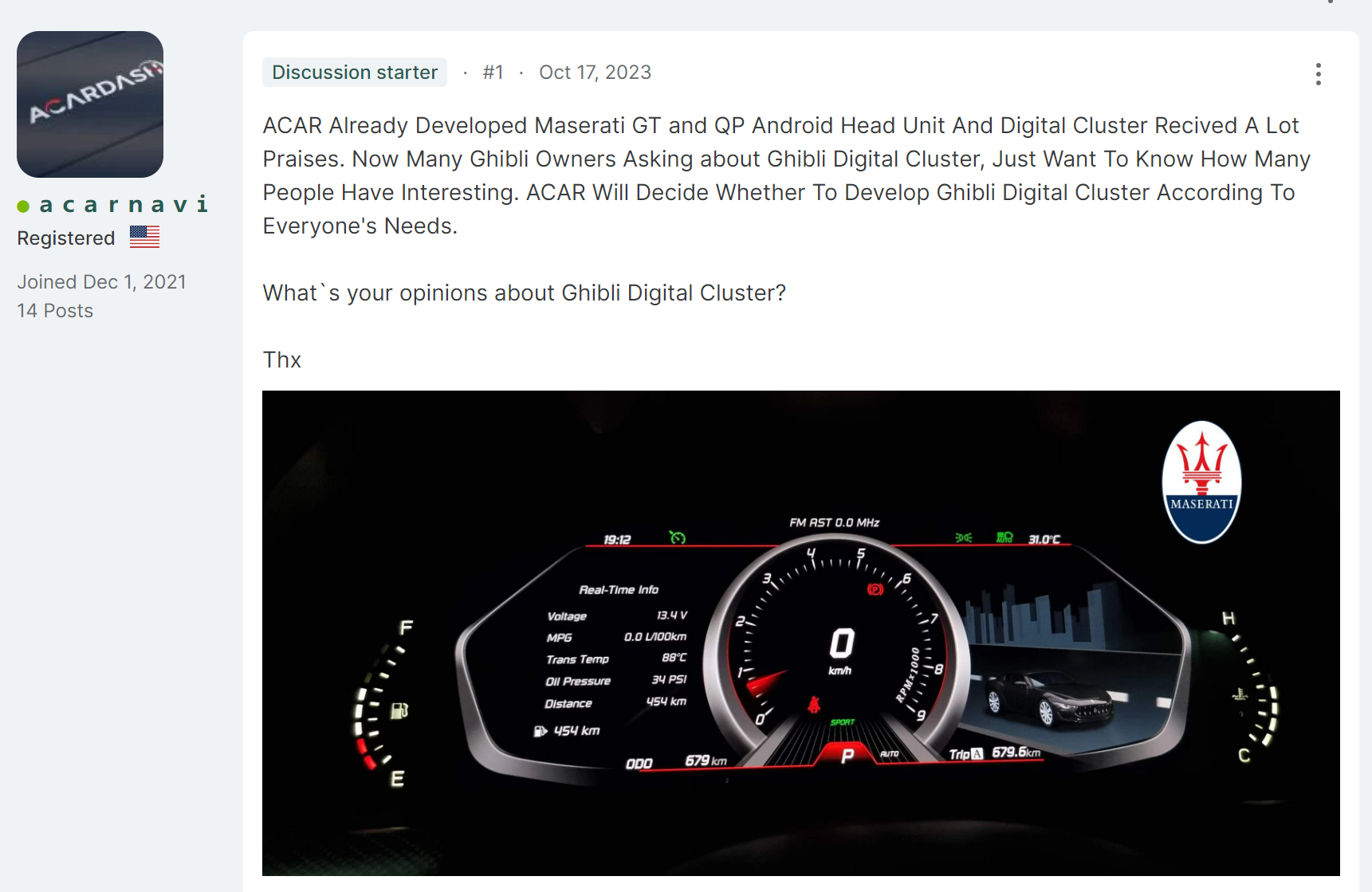 Digital Cluster Digital Speedo For Ghibli, New Quattroporte Levante Digital Meter Comming ！！